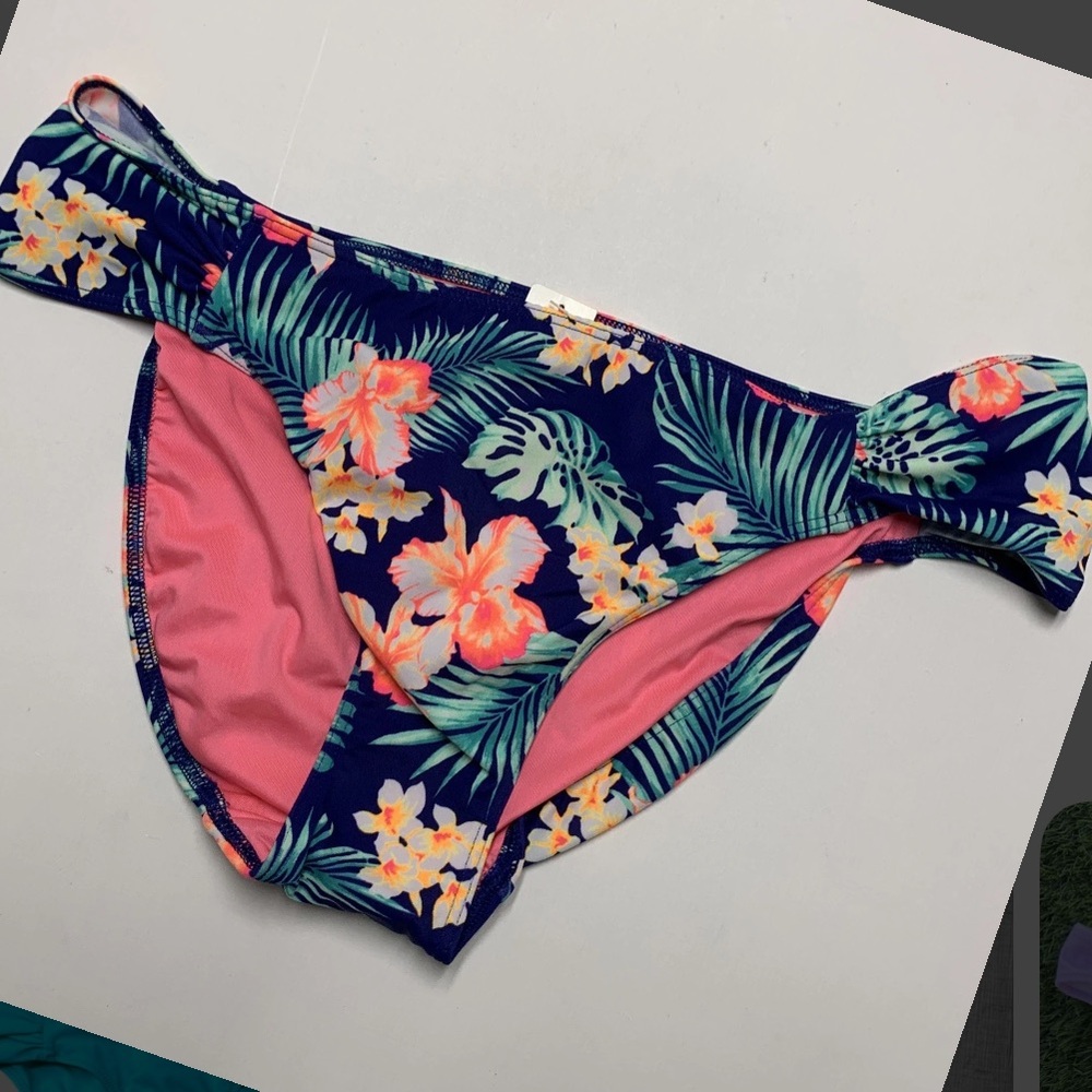 PINK Victoria's Secret Floral Bikini Bottom - Navy and Pink
